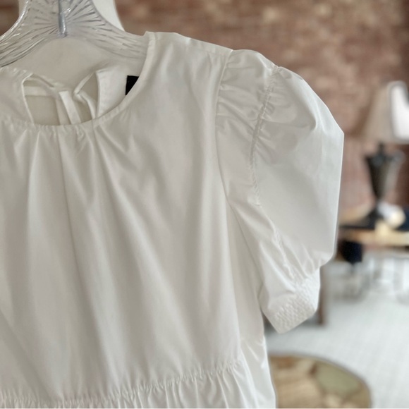 En Saison Midi Dress White Tiered Puff Short Sleeve Midi XS Babydoll Open Back - Picture 6 of 17